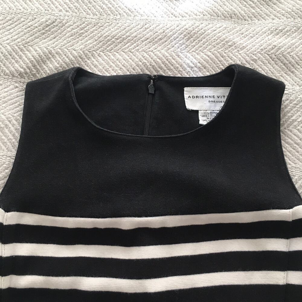 Adrienne Vittadini Dress Black & White Striped Cotton Fitted Dress Size Medium - Picture 6 of 8